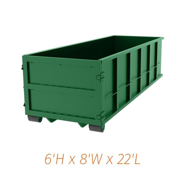 our thirty yard dumpsters are suitable for construction debris, household junk, and yard waste